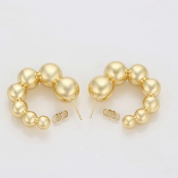 Ball Hoop Earrings | 14K Gold Plated Bead Hoops | Luxury Elegant Jewelry - Picture 4 of 12